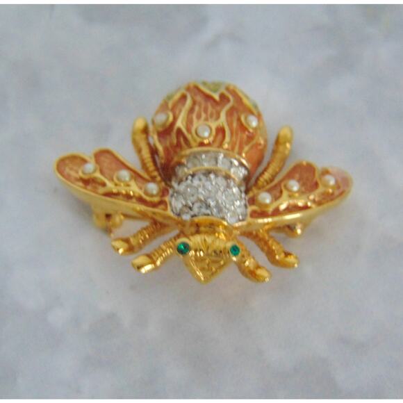 Joan Rivers Crystal Lily Of The Valley Flower BEE PIN Brooch Gold Pave Crystal - Picture 4 of 5